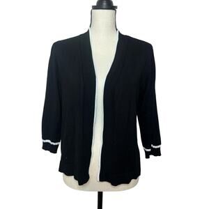 Seven Manor Women's Medium Black/White Open Front Cardigan Half Sleeve